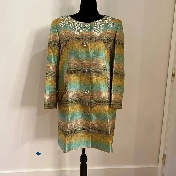 Matthew Williamson Colorful Tunic Jacket Jeweled Neckline 14 RARE - Picture 3 of 12